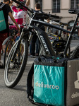 Demonstration of delivery driver of the Deliveroo company in Lyon 