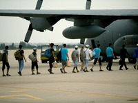 Afghan Evacuees Arrive At Torrejon Air Base In Spain