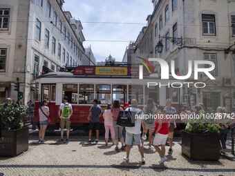 People are seen walking in Da Prata street, in the neighborhood of Baixa, Lisbon. 02 May 2023. (