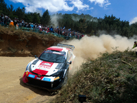 Kalle ROVANPERA (FIN) and Jonne HALTTUNEN (FIN) in TOYOTA GR Yaris Rally1 HYBRID in action SS4 Lousa of WRC Vodafone Rally Portugal 2023 in...
