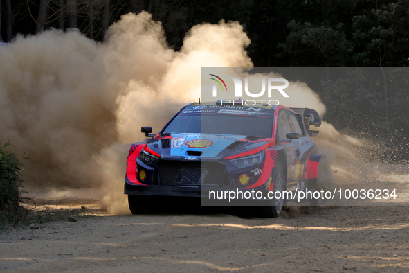 Thierry NEUVILLE (BEL) and Martijn WYDAEGHE (BEL) in HYUNDAI i20 N Rally1 HYBRID in action SS1 Lousa of WRC Vodafone Rally Portugal 2023 in...