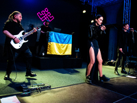 The Ukrainian band 'GO_A' is seen performing during the concert that the band gave for free for the Ukrainian students at the Breda Universi...