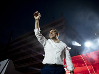 The president of the main opposition party of SYRIZA, delivers a pre-election speech in Syntagma Square of Athens, on May 18th 2023.  (