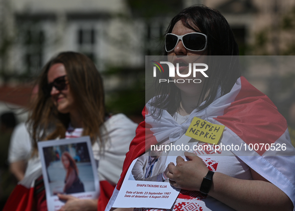 KRAKOW, POLAND - MAY 21, 2023:
Unified in solidarity, members of the local Belarusian and Ukrainian diaspora, joined by dedicated activists,...