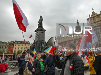 KRAKOW, POLAND - MAY 20, 2023: The police intervene as a small group of local members from a pro-nationalist organization attempted to disr...