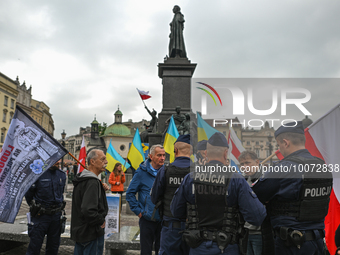 KRAKOW, POLAND - MAY 20, 2023: The police intervene as a small group of local members from a pro-nationalist organization attempted to disr...