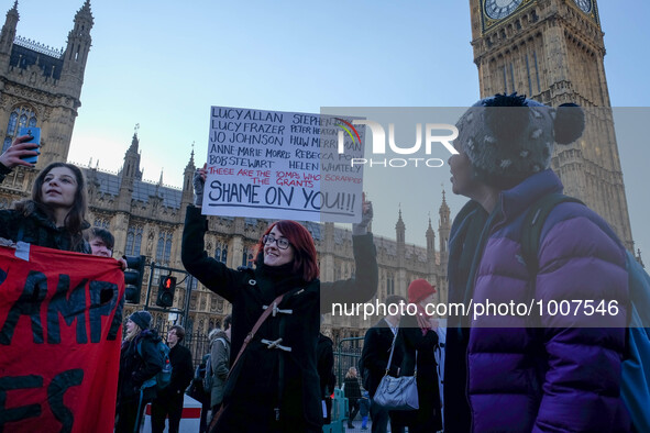 Students hold a demonstration against government cuts outside Parliament while inside, a consultation is being held on the student maintenan...