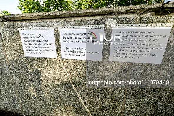 ZAPORIZHZHIA, UKRAINE - MAY 23, 2023 - Advertisement is seen during the ''Flag of Memory'' action on the occasion of the Day of Heroes, Zapo...