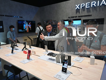 SHANGHAI, CHINA - MAY 24, 2023 - Sony mobile phones are displayed at the Sony Expo 2023 in Shanghai, China, May 24, 2023. (