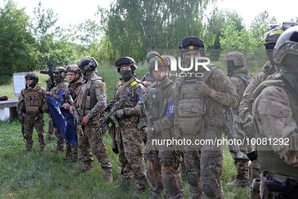 NORTHERN UKRAINE - MAY 24, 2023 - Representatives of the Liberty of Russia Legion and the Russian Volunteer Corps (RDK) hold a briefing near...