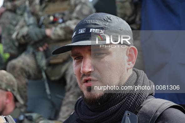 NORTHERN UKRAINE - MAY 24, 2023 - Russian Volunteer Corps (RDK) leader Denis 'White  Rex' Nikitin is pictured during a briefing near the bor...