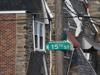 Intersection signage where the shooting took place. One person shot several times and pronounced dead in Philadelphia, Pennsylvania, United...
