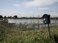 A general view of flooded fields and the flood damage in Emilia Romagna on May 26, 2023 in Conselice, Italy (