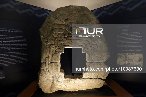 May 25, 2023, State of Morelos, Mexico: The exhibition of the pre-Hispanic monolith ''Monster of the Earth'' or ''Portal of the Underworld''...