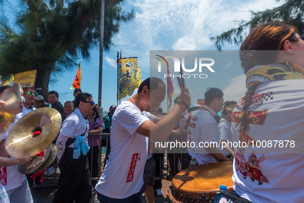 

A drummer is beating the drum during a lion dance procession in the streets of Cheung Chau in Hong Kong, China, on May 26th, 2023. 