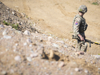 A British army soldier is seen during an exercise near Tapa, Estonia on 20 May, 2023. Estonia is hosting the Spring Storm NATO exercises inv...