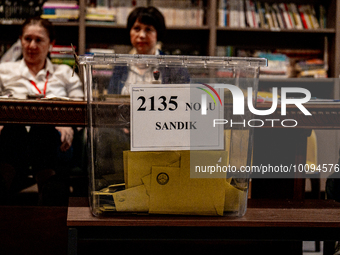 Voting envelopes are collected in a chest at 2nd run of presidental election of Turkey, Istanbul/Turkey 28 may 2023 (