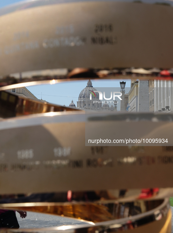 View of Sant Peter Square trough the Giro d'italia trophy during the 106th Giro d'Italia 2023, Stage 21 a 126km stage from Rome to Rome / #U...
