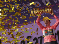  Primoz Roglic of Slovenia and Team Jumbo-Visma - Pink Leader Jersey celebrates at podium during the 106th Giro d'Italia 2023, Stage 21 a 12...