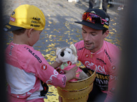 Primoz Roglic meets his son after the 106th Giro d'Italia 2023, Stage 21 a 126km stage from Rome to Rome / #UCIWT / on May 28, 2023 in Rome,...