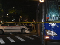 Fourteen people were injured and one person is in critical condition after a New York City MTA bus crashed in Brooklyn, New York, United Sta...