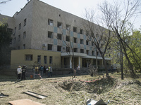 A view of the building of a municipal clinic damaged in a Russian missile strike in Kyiv, Ukraine June 1, 2023. (