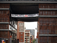 Two climbers from XR Toulouse (Extinction Rebellion) climbed on the facade of the Mediatheque of Toulouse to put a banner reading ' 0 ambiti...