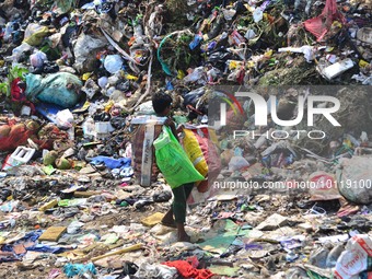A rag picker looks for re-usable items from a Municipal Waste Dumping site on the eve of World Environment day in Dimapur, India north easte...