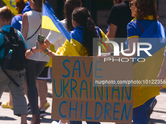 

Hundreds of Ukrainian activists are gathering at the city center of Duesseldorf, Germany, on June 4, 2023, calling for the EU to save Ukra...