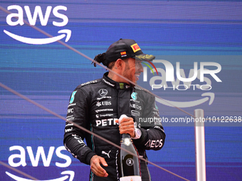 Lewis Hamilton of Mercedes-AMG Petronas F1 Team celebrate on podium during race of Spanish GP, 8th round of FIA Formula 1 World Championship...