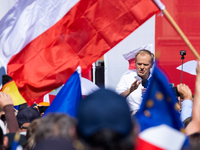 Donald Tusk  leader of the opposition party Civic Platform  during an anti-government march in Warsaw called on the anniversary of the first...