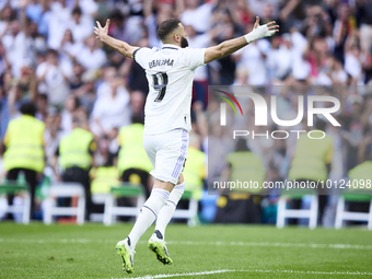 Karim Benzema of Real Madrid Cf celebrates his goal during a match between Real Madrid v Athletic Club as part of LaLiga in Madrid, Spain, o...