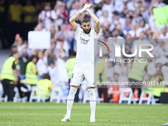 Karim Benzema of Real Madrid Cf celebrates his goal during a match between Real Madrid v Athletic Club as part of LaLiga in Madrid, Spain, o...