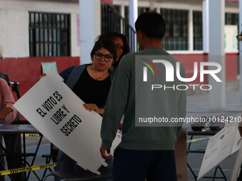 June 4, 2023 in Texcoco, State of Mexico, Mexico: Installation of the polling booth in section 4631 of the municipality of Texcoco, where th...