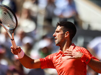 Novak DJOKOVIC (SER) during his match against Juan PABLO VARILLAS (ITA) on Philippe CHATRIER court in The French Open Roland Garros 2023 ten...