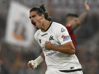 Dimitris Nikolaou of A.C. Spezia celebrates after scoring 0-1 during the 38th day of the Serie A Championship between A.S. Roma vs A.C. Spez...
