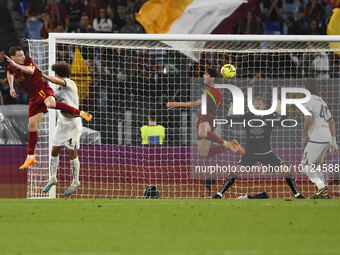 Nicola Zalewski of A.S. Roma the scoring of 1-1 during the 38th day of the Serie A Championship between A.S. Roma vs A.C. Spezia on June 4,...