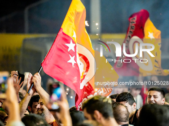 The fans were seen enthusiastically celebrating the championship of Galatasaray with flags and torches , Istanbul, on May 4th, 2023  (