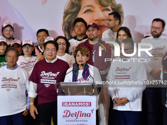 Delfina Gomez Alvarez, candidate of the Coalition 'Juntos Haremos Historia', during a press conference, where she declared herself the winne...