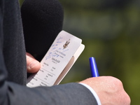 U.S. Congressman Josh Gottheimer (NJ-5) utilizes a note card to write notes after his meeting with veterans. U.S. Congressman Josh Gottheime...