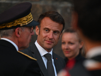 MONT-SAINT-MICHEL, FRANCE - JUNE 05, 2023:   French President Emmanuel Macron during his visit to Mont Saint-Michel, on June 05, 2023.Fren...