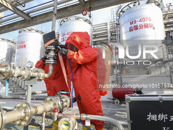 

Firefighters are performing a drill to stop a leak in a chemical pipeline in Huai'an City, East China's Jiangsu Province, on June 12, 2023...