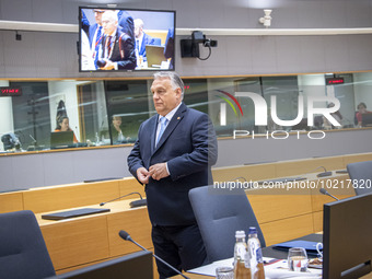 Prime Minister of Hungary Viktor Orban  at the Tour de Table - Round Table at the headquarters of the European Council meeting in Brussels w...