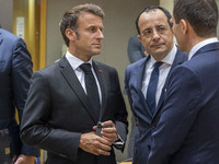 Emmanuel Macron President of the Republic of France (L) as seen talking with Nikos Christodoulides President of the Republic of Cyprus (C) a...