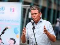 Thomas White, director of United Nations Relief and Works Agency for Palestine Refugees (UNRWA), takes part in a visit a four-week summer ac...