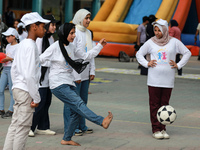 Palestinian children take part in a four-week summer activities programme organised in 83 schools in the Gaza Strip by the United Nations Re...