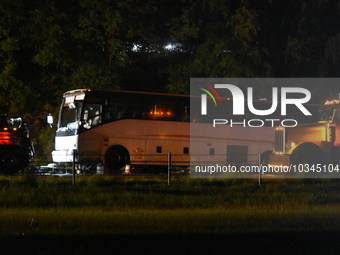 Fatal bus crash in Lower Paxton Township, Pennsylvania, United States on August 6, 2023. Authorities were on the scene, Monday morning, Augu...
