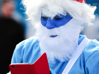 A man dressed up like a Smurf during a smurfs gathering in Waldshut-Tiengen, Germany on February 6, 2016. (