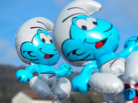 Surf balloons at a smurfs gathering in Waldshut-Tiengen, Germany on February 6, 2016. (