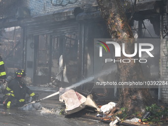 5-alarm fire in Brooklyn, New York, United States on August 20, 2023 damages several stores on Lee Avenue Sunday. Several firefighters were...